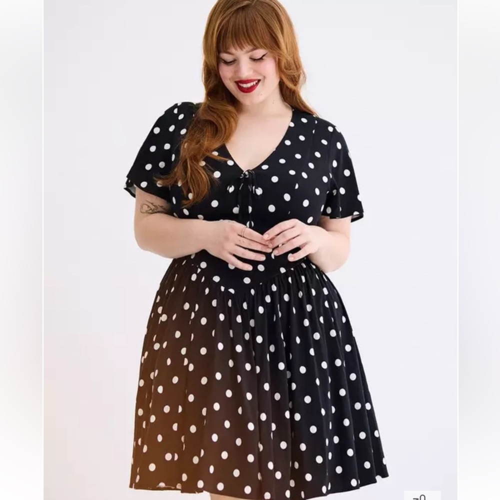 Torrid Retro Chic Flutter Black Dress with White Polka Dots
